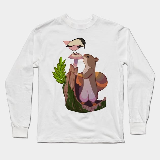 Squirrel and Bird Long Sleeve T-Shirt by lindepet
